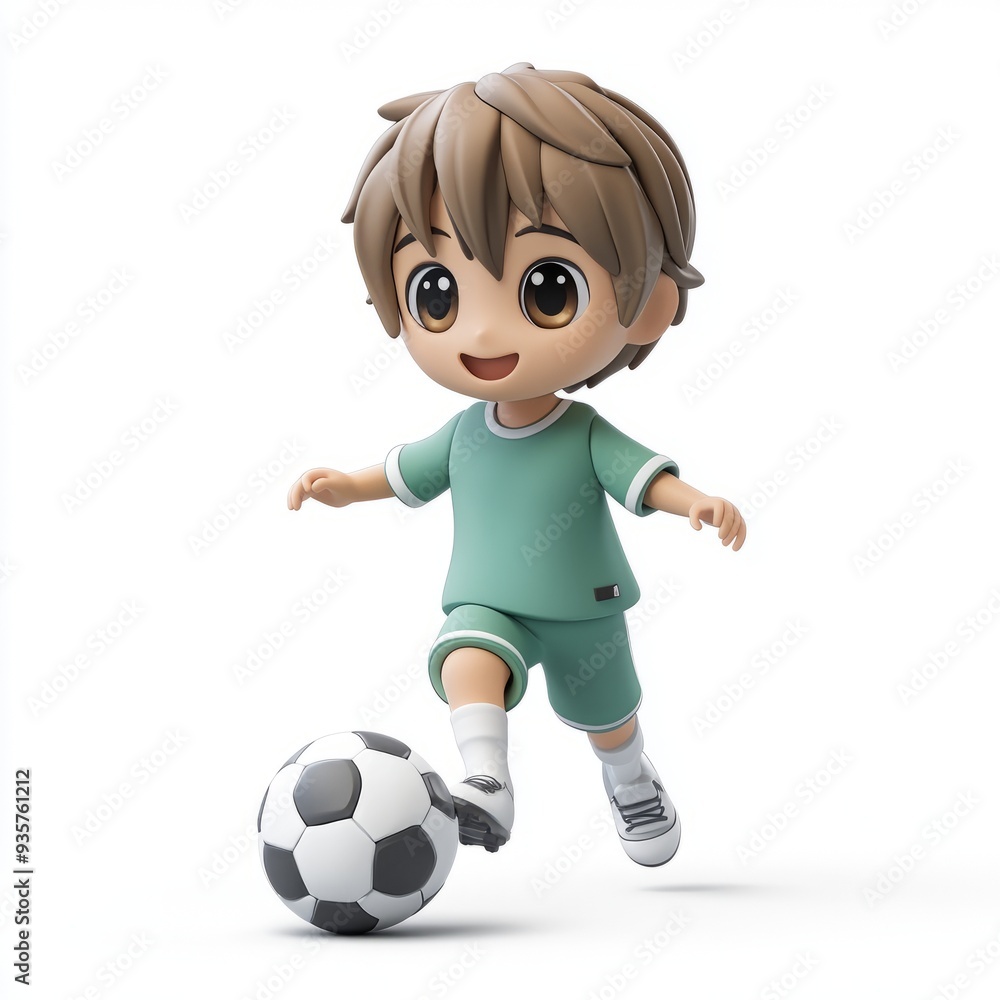 Cute 3D Clay Boy Soccer Icon - Blender Model, White Background, Kawaii Style Cute 3D Clay Boy Soccer Icon - Blender Model, White Background, Kawaii Style