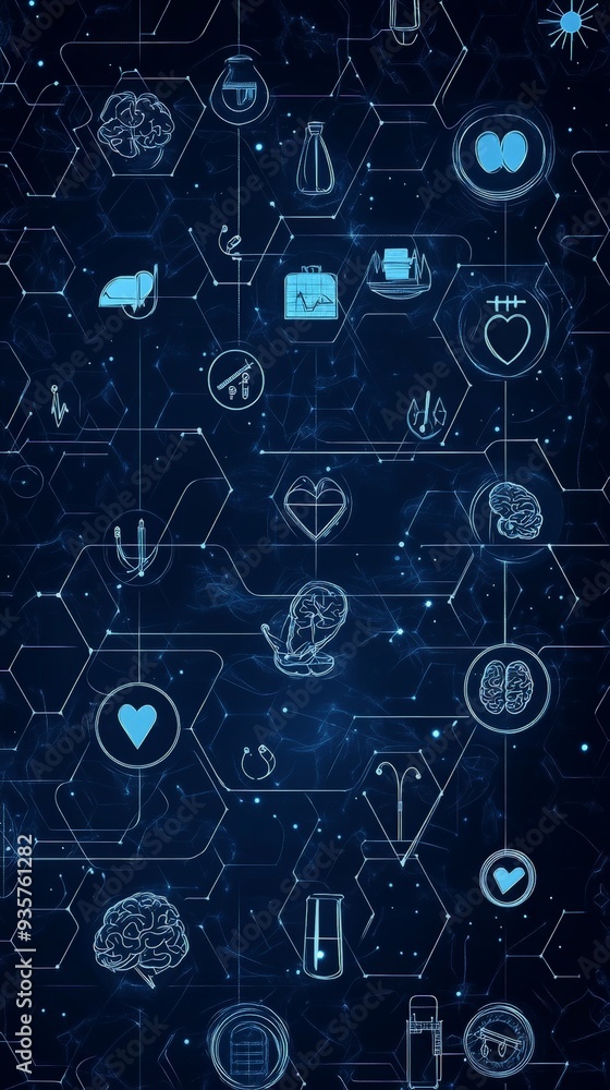 Interactive Medical Design with Blue Background and Health Icons Interactive Medical Design with Blue Background and Health Icons