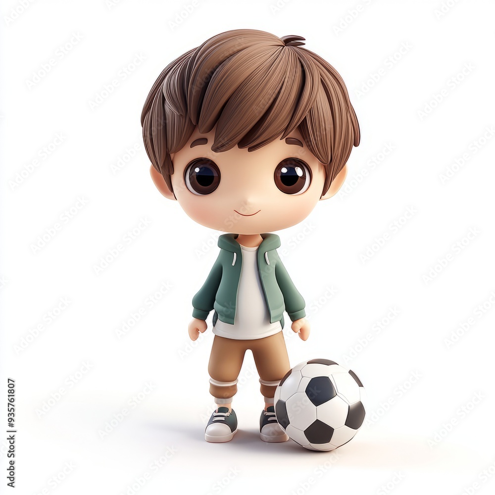 Kawaii Clay Boy Soccer Player Icon: 3D Blender Model with Muted Pastels Kawaii Clay Boy Soccer Player Icon: 3D Blender Model with Muted Pastels