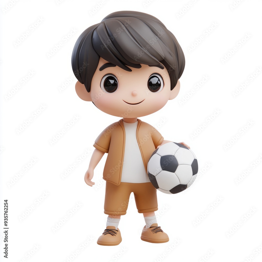 Kawaii 3D Clay Boy with Soccer Ball - Blender Icon - Isolated on White Kawaii 3D Clay Boy with Soccer Ball - Blender Icon - Isolated on White