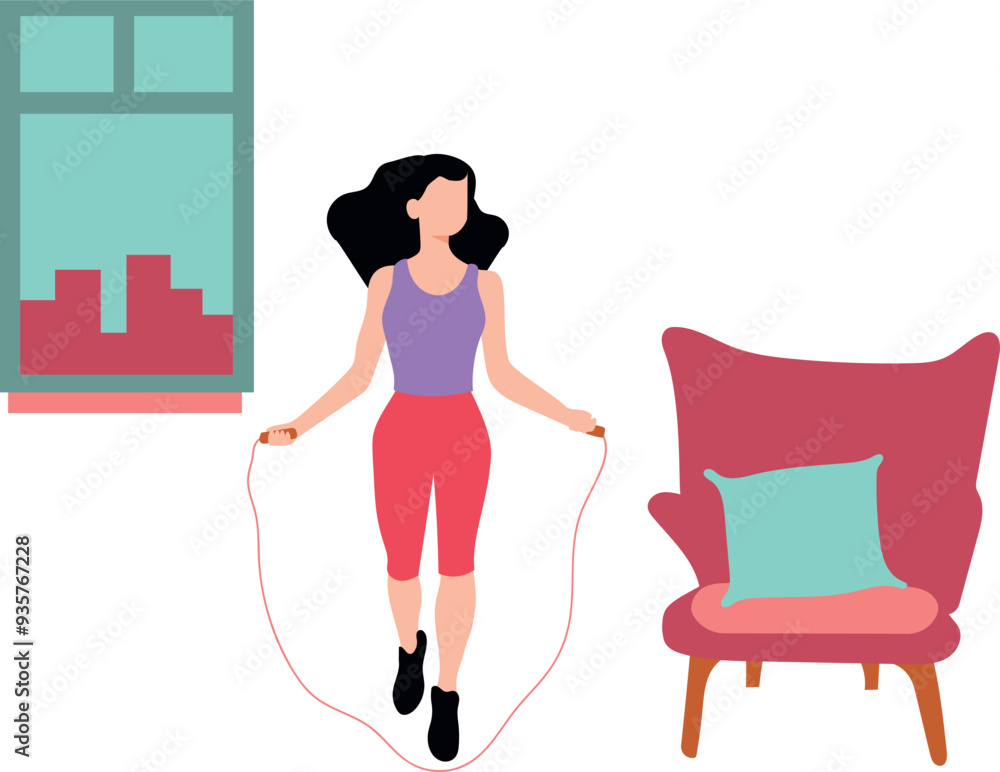 Girl doing skipping rope exercise.