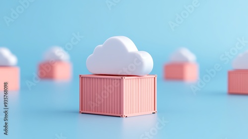 Wallpaper Mural Creative concept of cloud storage represented by white clouds on pink storage containers against a blue background. Torontodigital.ca