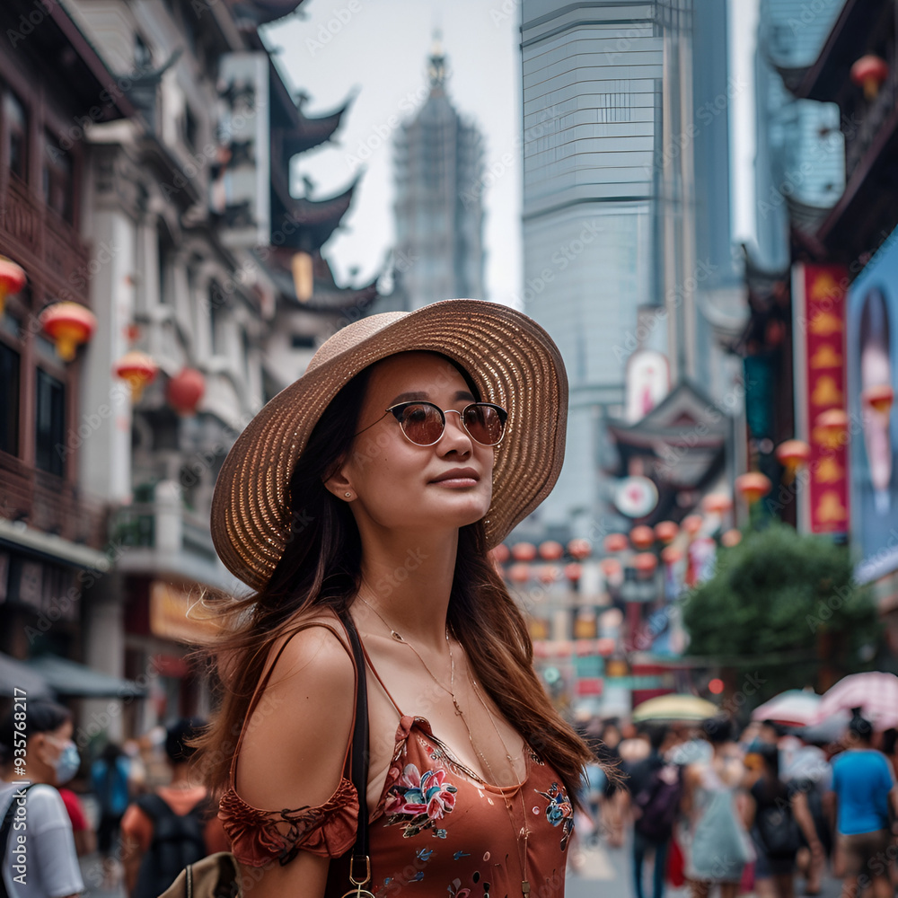 woman in hat, photo-of-tourist-woman-in-center-of-shanghai woman in hat, photo-of-tourist-woman-in-center-of-shanghai