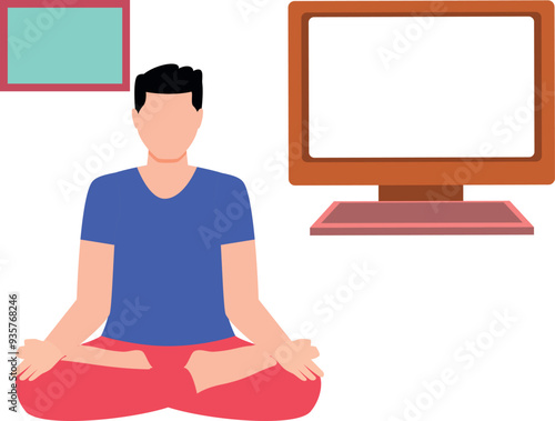 The boy is relaxing from meditation.