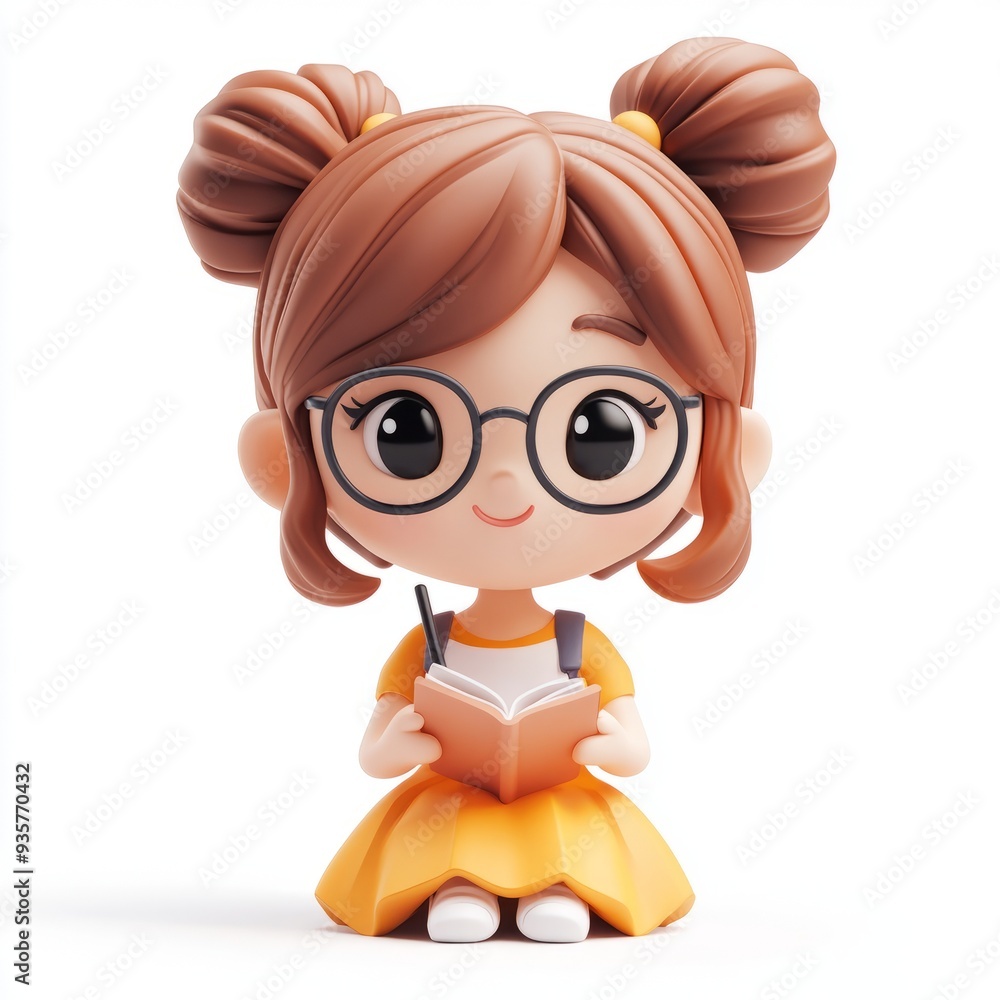 Kawaii Clay Girl with Glasses Writing Notes - 3D Icon for Blender Kawaii Clay Girl with Glasses Writing Notes - 3D Icon for Blender
