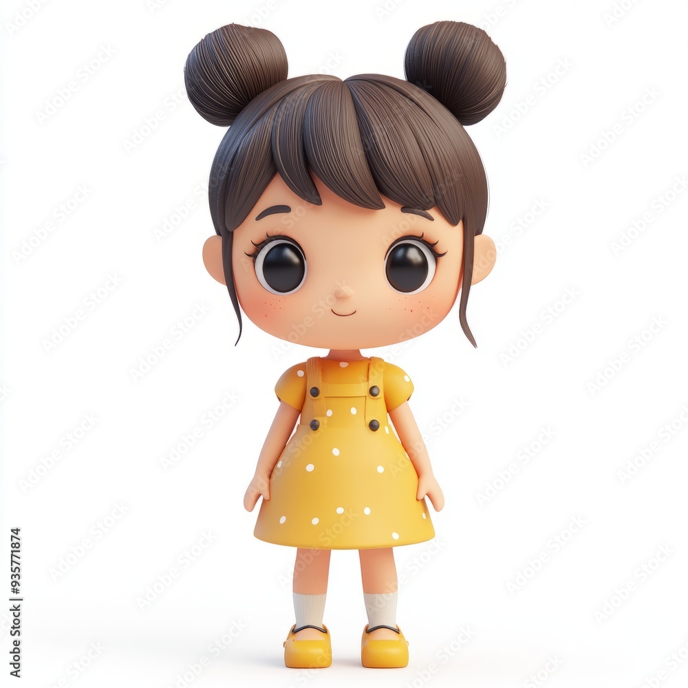 Kawaii Clay Girl Icon: Cute 3D Blender Model with Bun & Black Eyes - Isolated on White Kawaii Clay Girl Icon: Cute 3D Blender Model with Bun & Black Eyes - Isolated on White