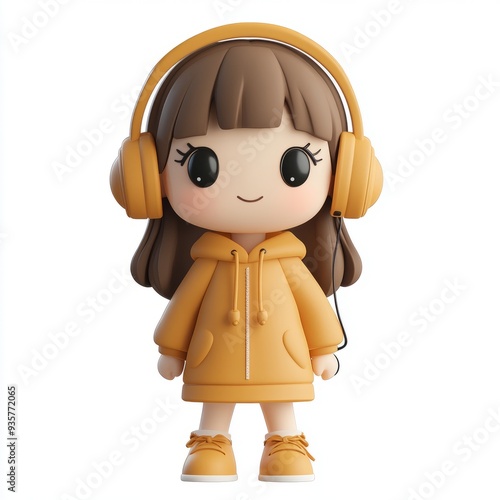 Cute Clay Girl with Headphones: 3D Kawaii Icon for Blender