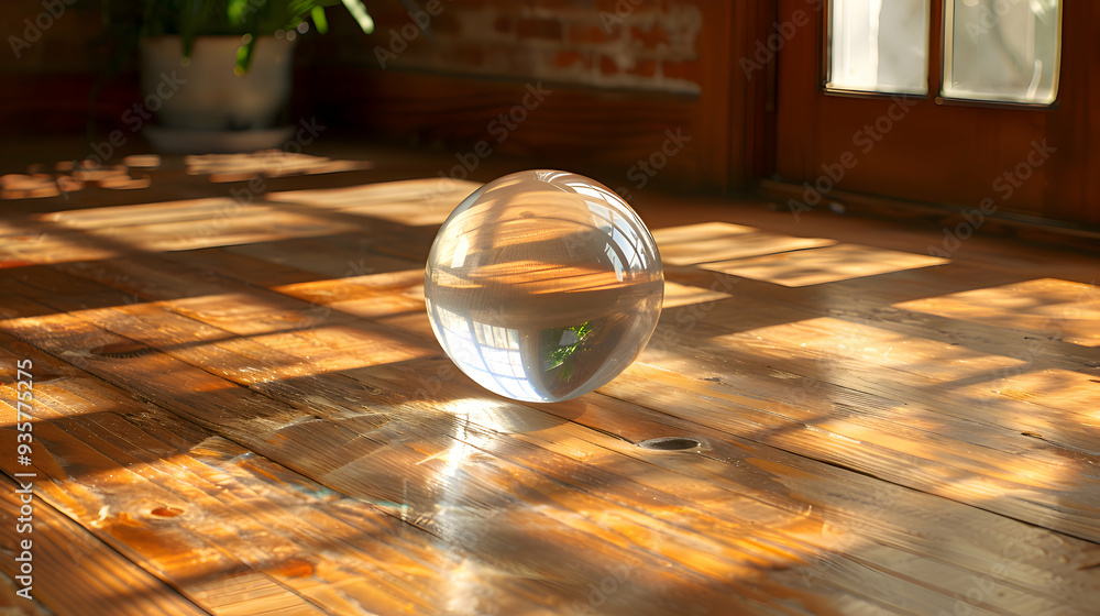 A high-definition shot of a glassy 3D object resting on a polished wooden table, with ambient lighting A high-definition shot of a glassy 3D object resting on a polished wooden table, with ambient lighting