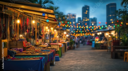 Vibrant Evening Market with Jewelry Vendor