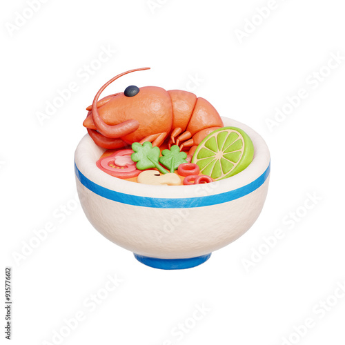 Tom Yum Goong, Thailand elements, Asian culture, 3D rendering. photo