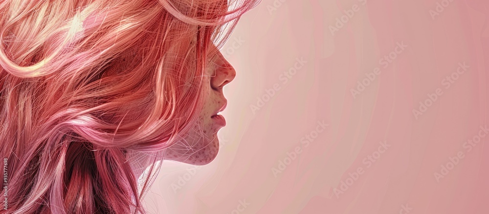Teenage girl with vibrant healthy hair on a beige background room for text. Copy space image. Place for adding text and design Teenage girl with vibrant healthy hair on a beige background room for text. Copy space image. Place for adding text and design