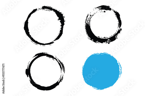 Colorful rounded brush strokes, dirty circle brush effect, grungy round shape brush stroke set