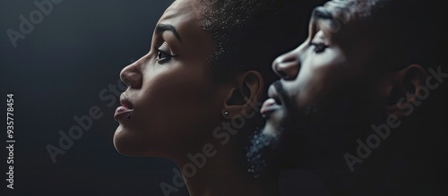 A couple expressed their concern as they looked upward. Copy space image. Place for adding text and design