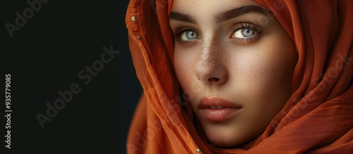 Her beauty is unveiled Portrait of a Muslim woman donning a hijab. Copy space image. Place for adding text and design