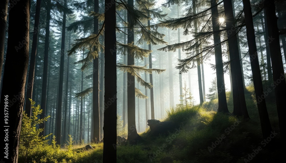 Fototapeta premium Forest mural wallpaper design art, ai