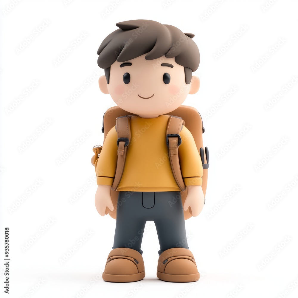 Kawaii Clay Hiking Icon: Adorable Young Man with Backpack in Blender 3D Kawaii Clay Hiking Icon: Adorable Young Man with Backpack in Blender 3D