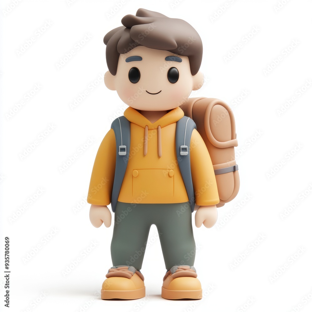 Kawaii Clay Hiking Icon: Young Man with Backpack - Blender 3D Model Kawaii Clay Hiking Icon: Young Man with Backpack - Blender 3D Model
