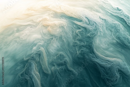 Wallpaper Mural This serene image depicts abstract waves in different shades of teal with light reflections, representing peace, harmony, and the calming force of nature. Torontodigital.ca