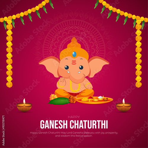 Happy Ganesh Chaturthi Hindu festival of happy shree lord Ganesh god born with Ganesh Chaturthi text and gradient background. abstract vector illustration design.