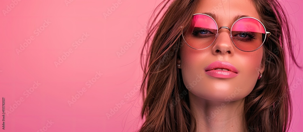 woman wearing sunglasses against a pink background beauty. Copy space image. Place for adding text and design woman wearing sunglasses against a pink background beauty. Copy space image. Place for adding text and design
