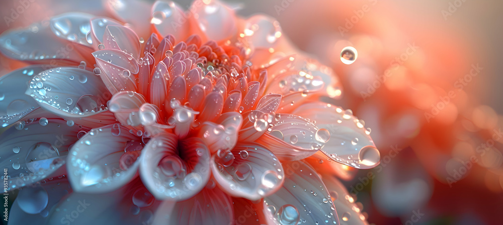 A macro shot of a blooming flower with a translucent 3D object hovering nearby A macro shot of a blooming flower with a translucent 3D object hovering nearby