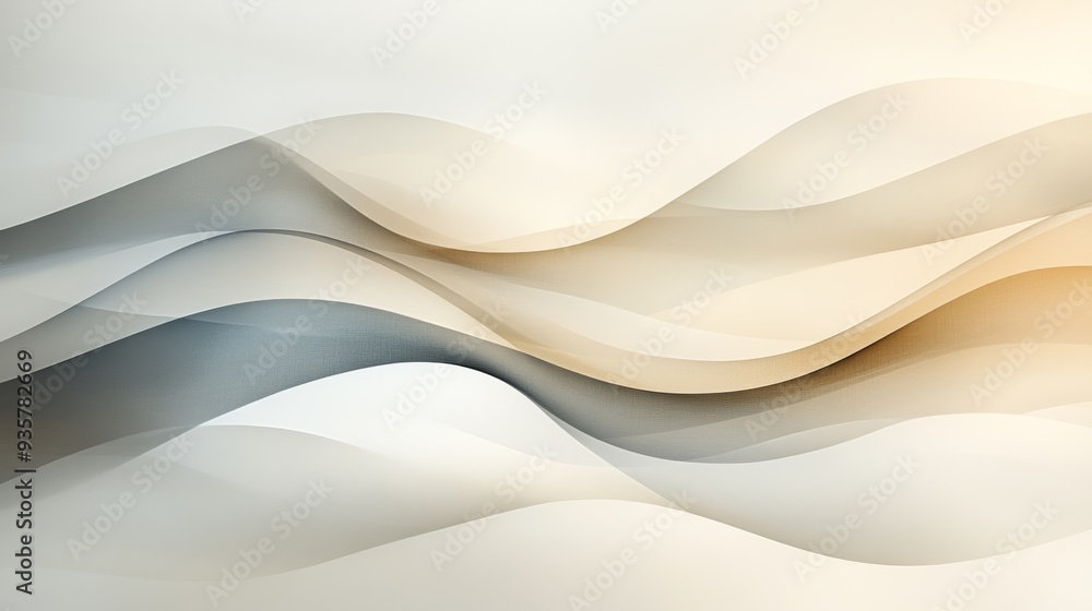 Fototapeta premium A soft and elegant abstract design featuring flowing waves in soft beige, gray, and cream tones, creating a serene and harmonious atmosphere