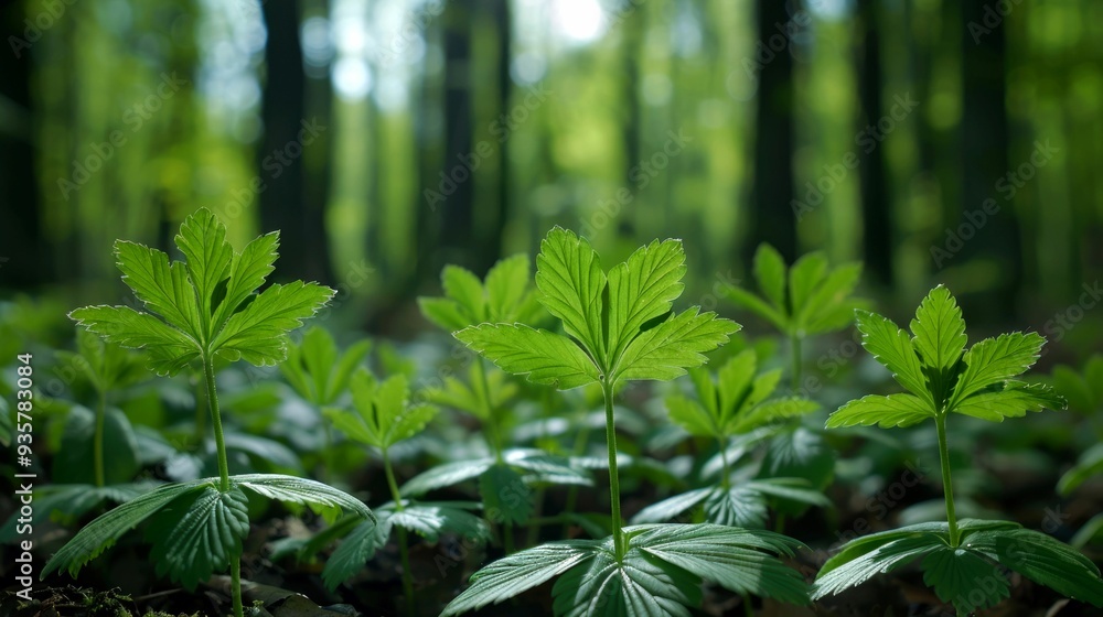Lush Green Leaves of a Plant in a Forest Setting Lush Green Leaves of a Plant in a Forest Setting