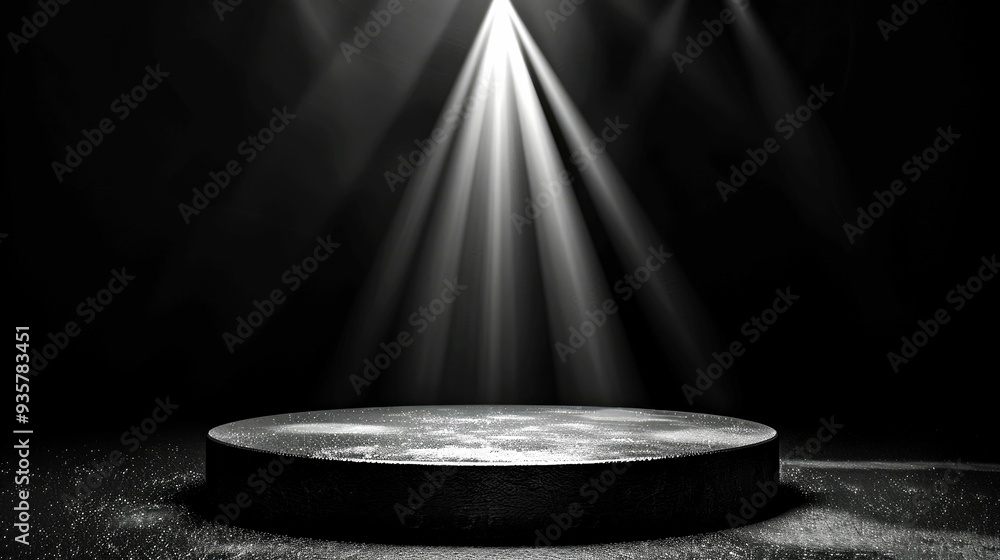 Obraz premium Black Circular Platform Illuminated by Light Beams