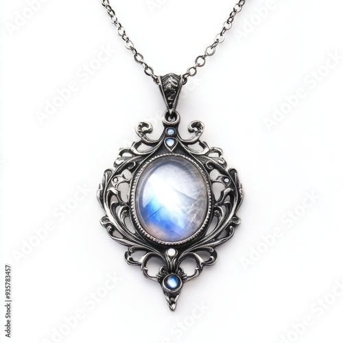 Celestial Goddess Moonstone & Sterling Silver Necklace - White Background