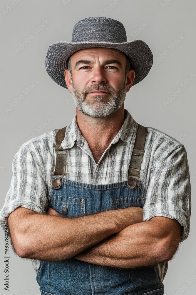 Confident Middle-Aged Farmer in Casual Attire Confident Middle-Aged Farmer in Casual Attire