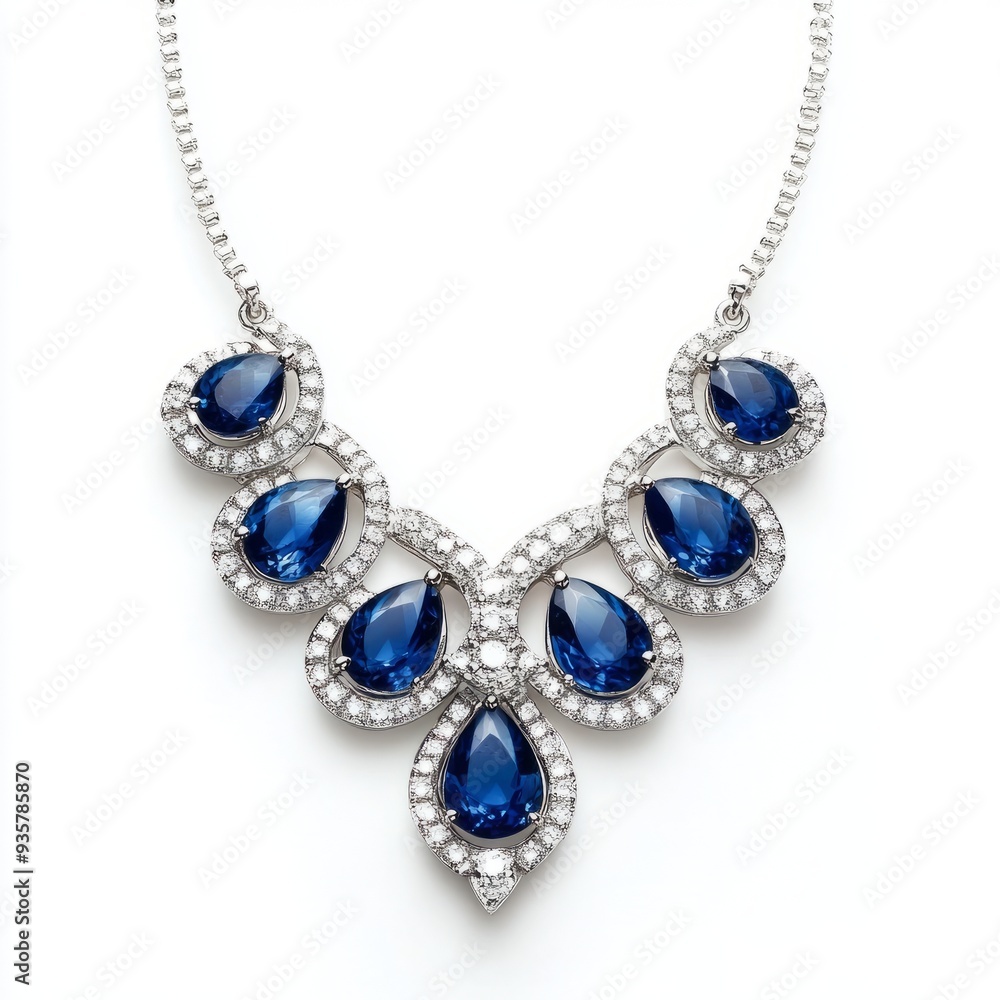 Obraz premium Ocean Inspired Sapphire & White Gold Necklace: Elegance in Detail