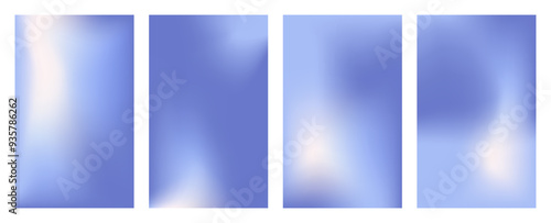 Set of y2k gradient backgrounds in blue pastel color. Aesthetic winter covers with soft aura blurry effect. Vector