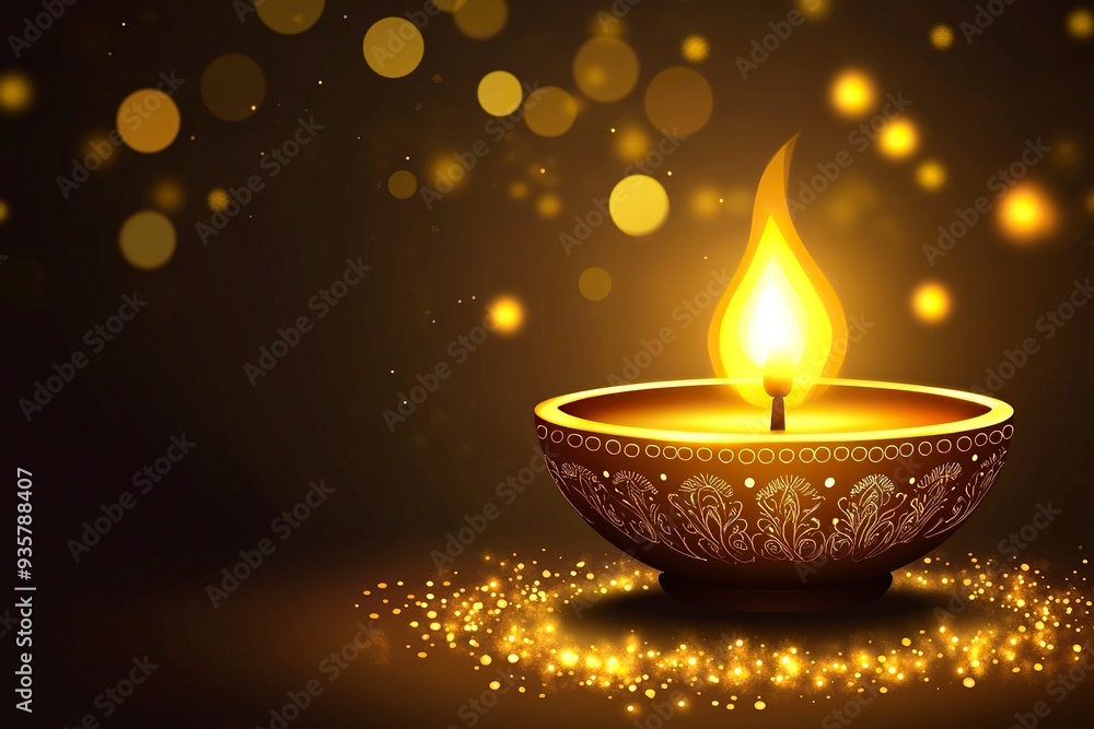 traditional and elegant happy dhanteras greeting banner with glowing diya, generative ai traditional and elegant happy dhanteras greeting banner with glowing diya, generative ai