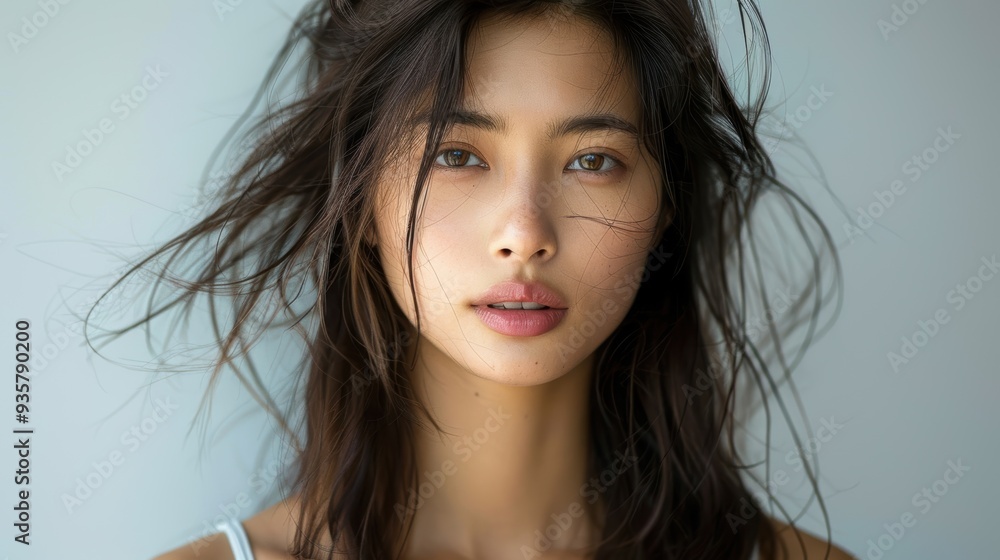 A woman with long hair and a messy look A woman with long hair and a messy look