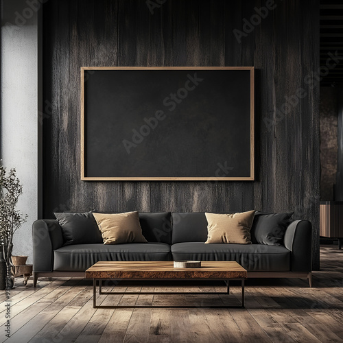 living room with a blackboard, minimalistic room, modern house