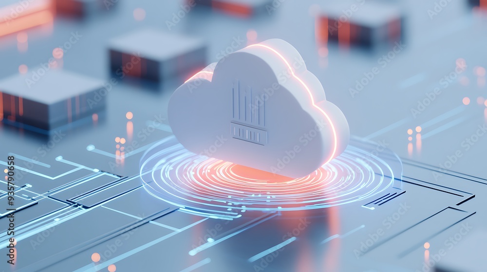 Futuristic cloud computing technology with digital connections, representing data storage and internet services. Futuristic cloud computing technology with digital connections, representing data storage and internet services.