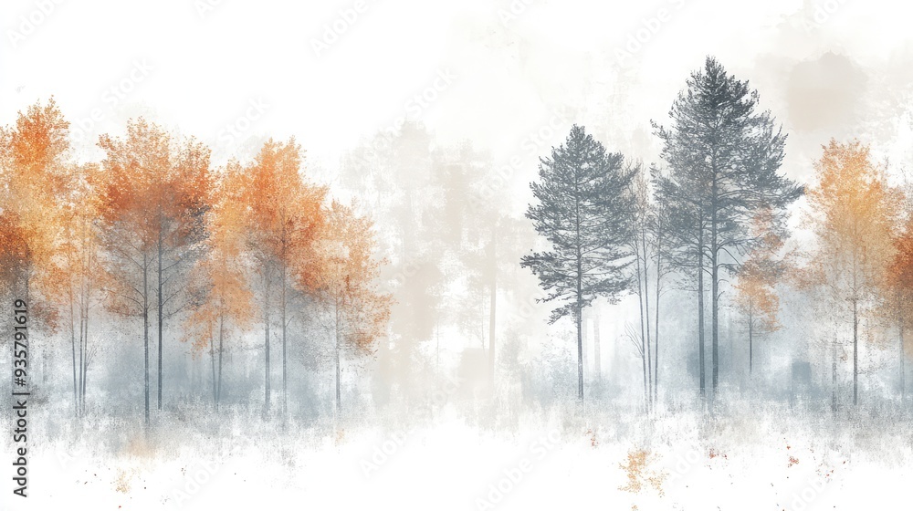 Soft colored, autumn background in gray autumn tones forest tree line elegant shades on white background. The generation of AI Soft colored, autumn background in gray autumn tones forest tree line elegant shades on white background. The generation of AI