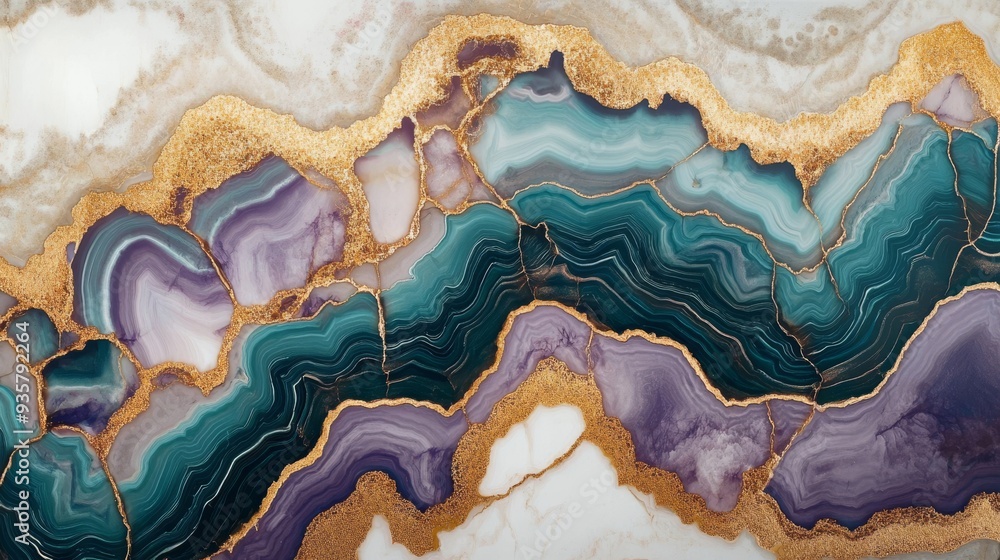 Abstract Artwork with Agate-Inspired Patterns and Gold Accents Abstract Artwork with Agate-Inspired Patterns and Gold Accents