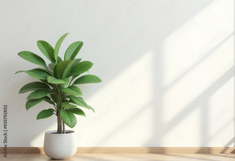 Single Houseplant in Bright White Room - Peaceful and Tranquil Interior Design Single Houseplant in Bright White Room - Peaceful and Tranquil Interior Design