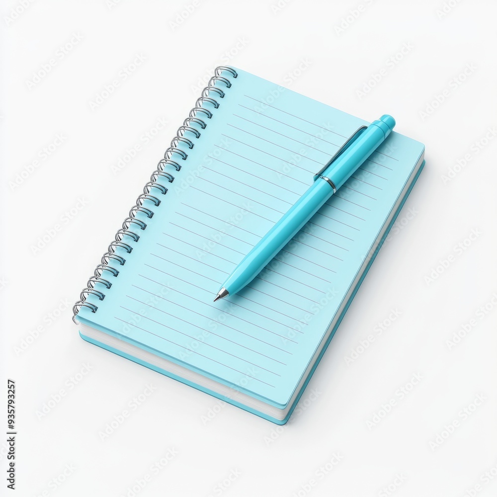 Cyan Notebook & Pen Mockup: 3D Isometric Rendering Cyan Notebook & Pen Mockup: 3D Isometric Rendering
