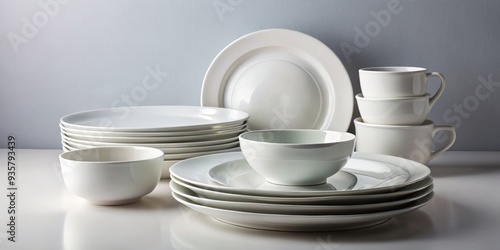 From the plate's pristine surface to the deliberate arrangement of objects, each element of this minimalist dishware works in harmony to create a soothing, understated table setting.