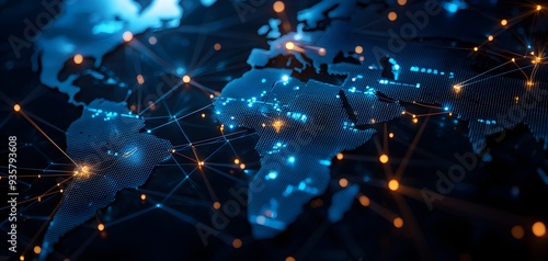 A 3D map of a global server network, showing the interconnections between data centers worldwide