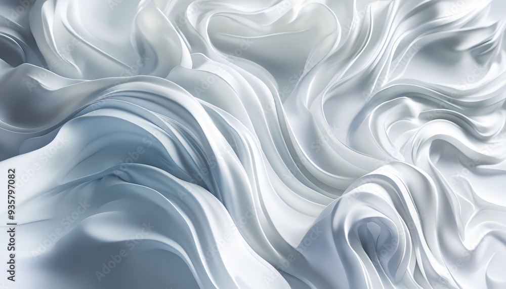 Fototapeta premium Abstract wavy satin blue liquid backdrop with flowing silk texture