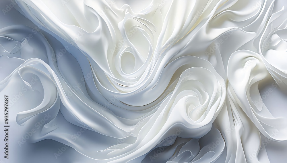 Soft, flowing white silk fabric with a satin ribbon, perfect for elegant decoration or as a luxurious backdrop Soft, flowing white silk fabric with a satin ribbon, perfect for elegant decoration or as a luxurious backdrop