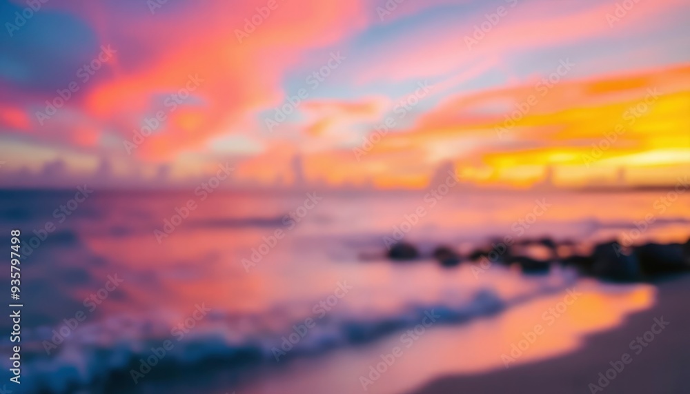 Fototapeta premium Abstract background of sunset colored bokeh at the shore, ai