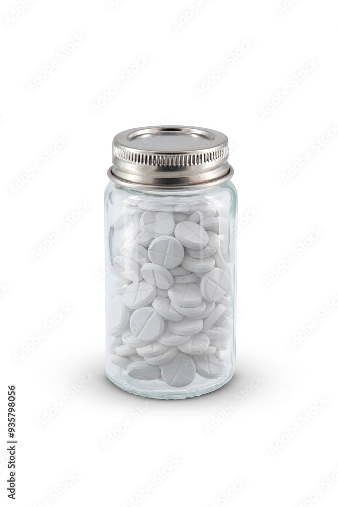 small medicine pills glass bottle isolated on white background small medicine pills glass bottle isolated on white background