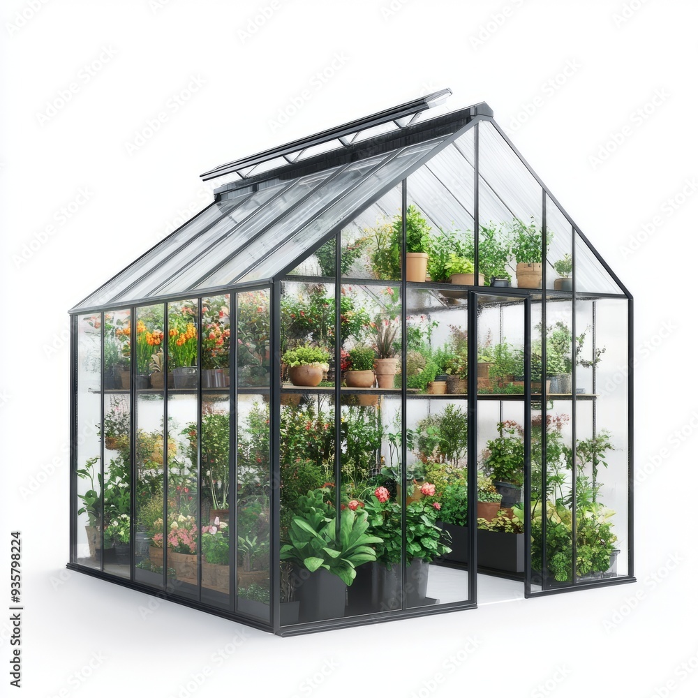 Photorealistic Greenhouse Illustration: Eco-Friendly Design on White Background Photorealistic Greenhouse Illustration: Eco-Friendly Design on White Background