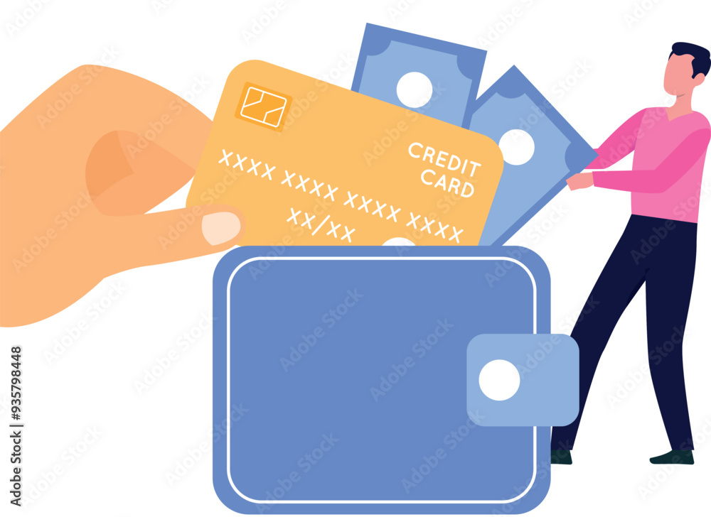 The boy has a credit card in his wallet. The boy has a credit card in his wallet.