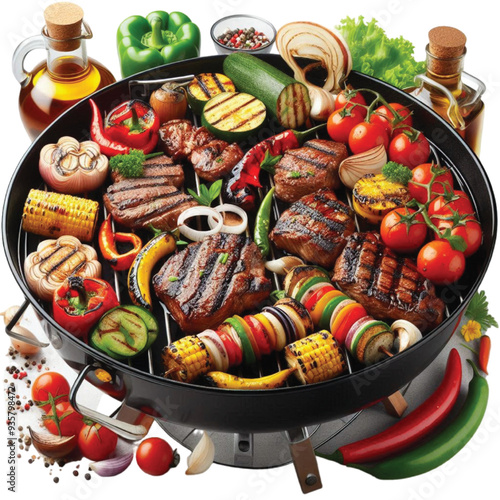 Grilled barbe-Q met and vegetable vector