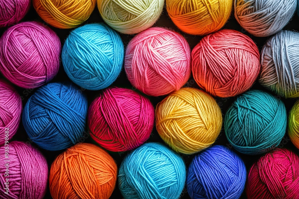 A pile of yarn in various colors, arranged neatly on top of each other to create an abstract pattern. The color palette includes various shades of pastel tones. A pile of yarn in various colors, arranged neatly on top of each other to create an abstract pattern. The color palette includes various shades of pastel tones.
